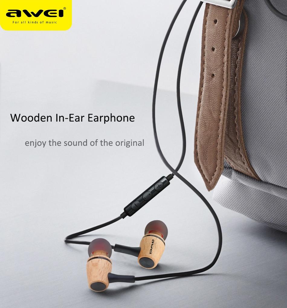 Ξύλινα Ακουστικά Awei - Deepbass In-Ear Earphones